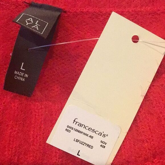 ALYA Francesca’s Red Fuzzy Diamond Pattern Knit Crewneck Sweater NEW - Picture 13 of 15